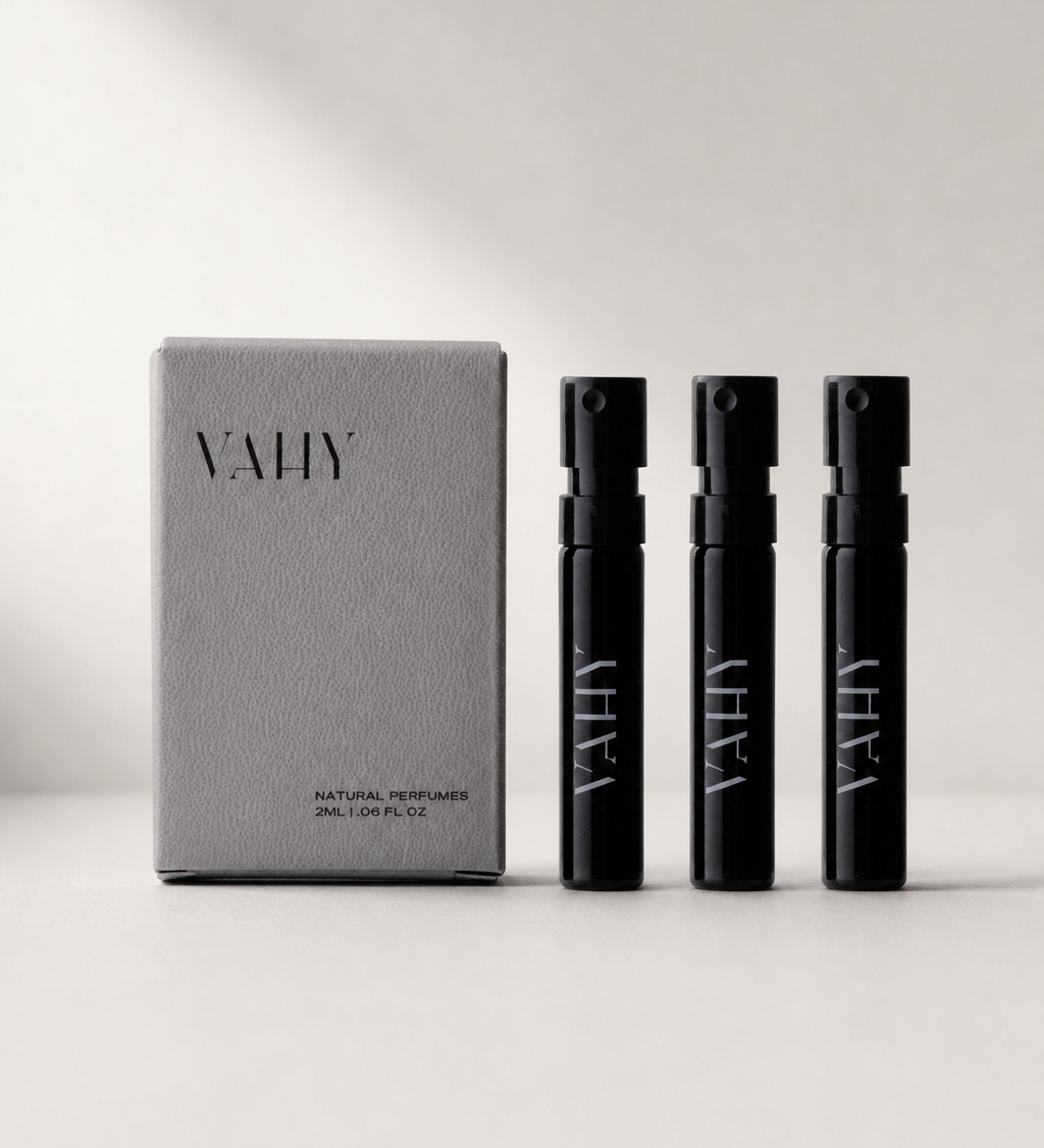 VAHY Mini Sample Set: three 2ml natural perfume samples with gift box