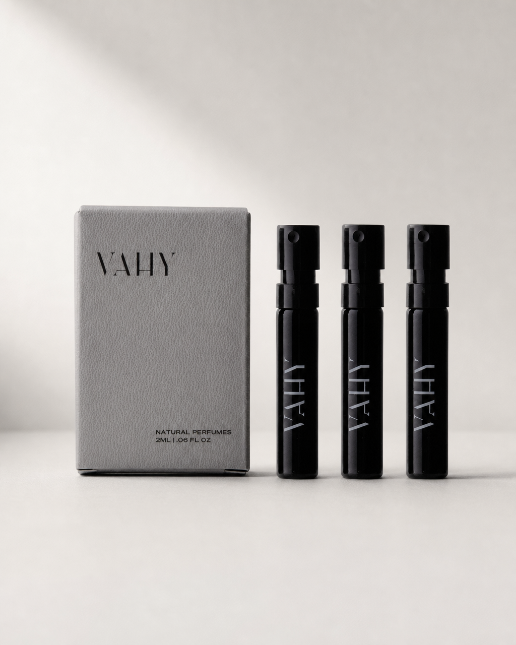 VAHY Mini Sample Set: three 2ml natural perfume samples with gift box