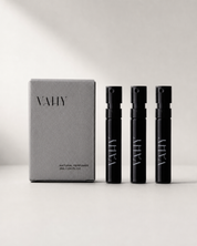 VAHY Mini Sample Set: three 2ml natural perfume samples with gift box
